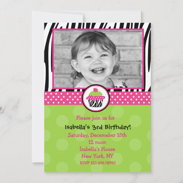 Cupcake Geburtstag Einladung mit Foto (Vorderseite)