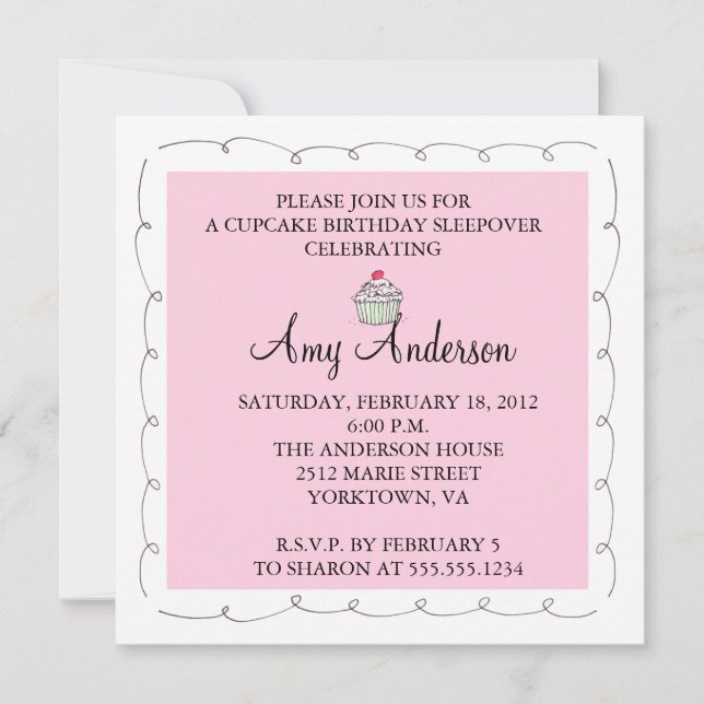 Cupcake Geburtstagsschläfer! Einladung (Vorderseite)