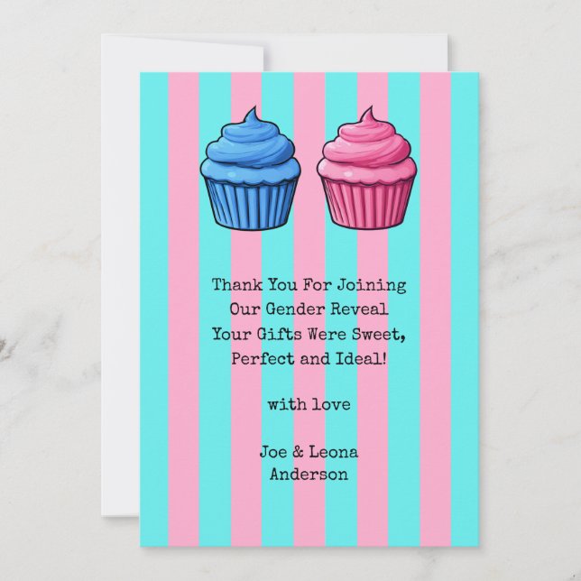 Cupcake Gender Reveal Blue & Pink Dankeskarte (Vorderseite)