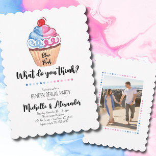 Cupcake Gender Reveal Blue Pink Foto Party Einladung