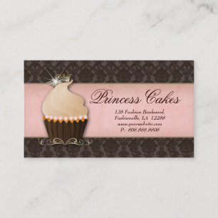 Cupcake Geschäftskarte Krone Pink Braun Damast Visitenkarte
