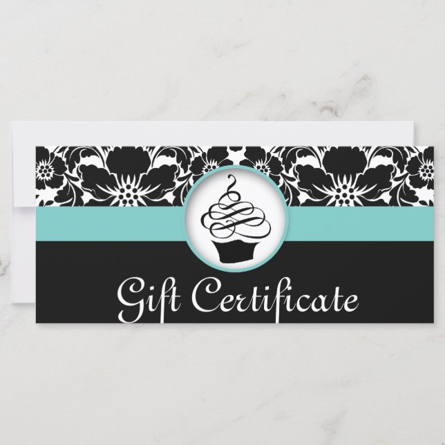 Cupcake Geschenkgutschein Floral Damask Blau (Vorderseite)
