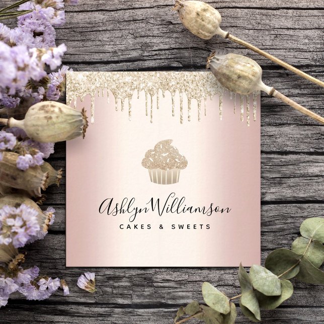 Cupcake Gold Glitzer Tropfen Bäckerei Konditorei K Quadratische Visitenkarte (Von Creator hochgeladen)