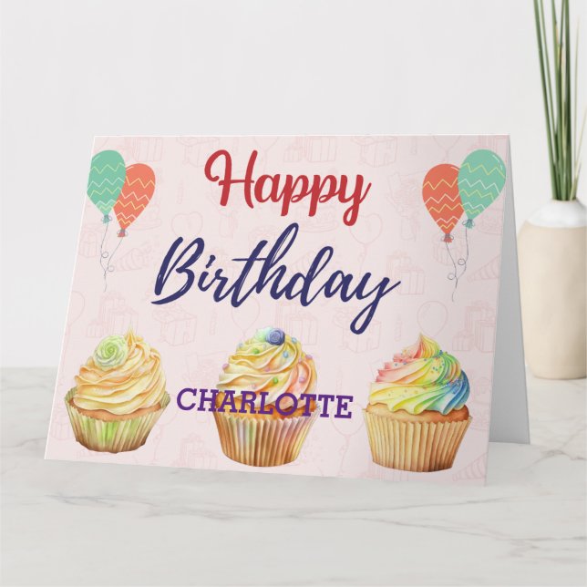 Cupcake Happy Birthday Card Karte (Vorderseite)