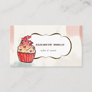 Cupcake Hearts Bakery, Wasserfarben-Pinselstrich Visitenkarte