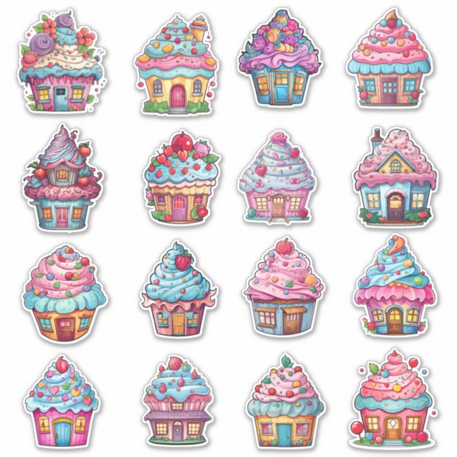 Cupcake House 16 Pack Aufkleber (Vorderseite)