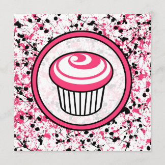 Cupcake Invasion - Pink & Black Paint Spritzer Einladung