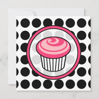 Cupcake Invasion - Polka Dot / Pink & Black Einladung
