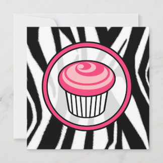 Cupcake Invasion - Zebra Print / Pink & Black Einladung