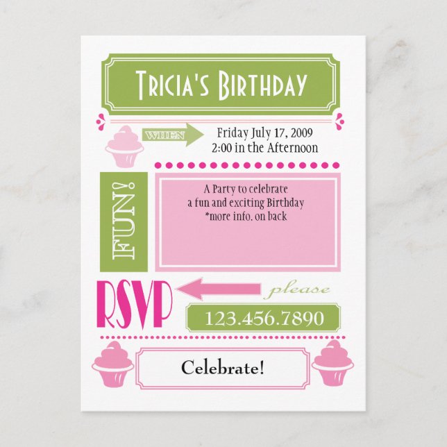 Cupcake Invite Einladungspostkarte (Vorderseite)