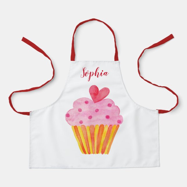 Cupcake Kids NAME Backen Schürze Aquarelltonretro (Vorderseite)