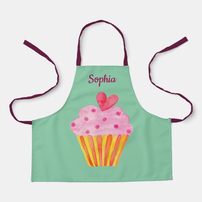 Cupcake Kinder NAME Backen Schürze Aquarell (Vorderseite)