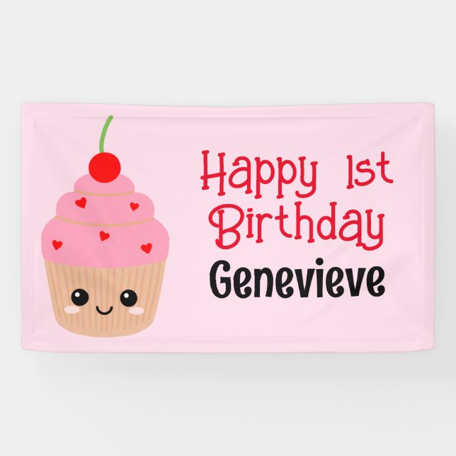 "Cupcake-Kindergeburtstag-Banner, Alle Texte bearb Banner (Horizontal)