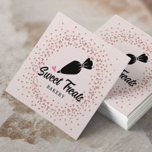 Cupcake Konditorei Bäckerei Rose Gold Confetti Quadratische Visitenkarte