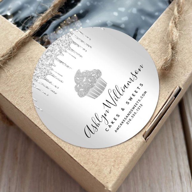 Cupcake Konditorei Koch Bäckerei Silber Glitzer Tr Runder Aufkleber (Von Creator hochgeladen)