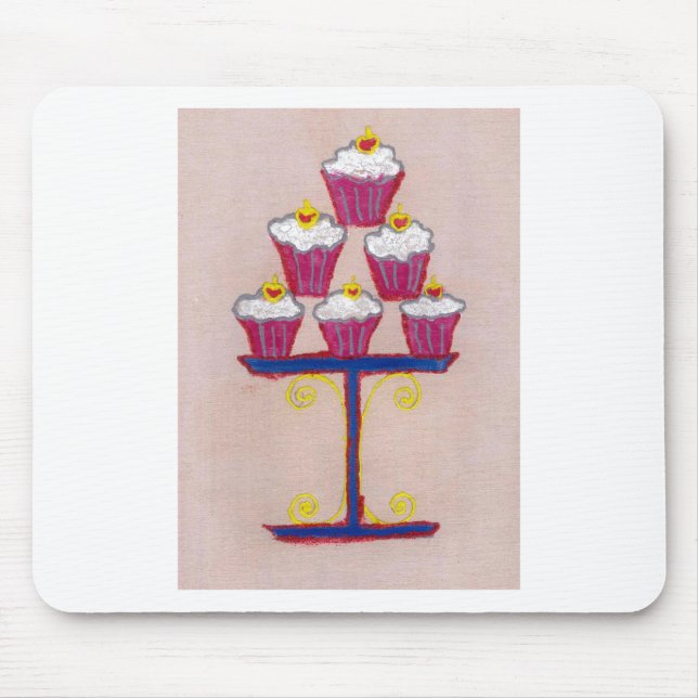 Cupcake-Kunstposter mit Kirsche und rosa Hintergru Mousepad (Vorne)