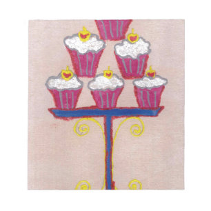 Cupcake-Kunstposter mit Kirsche und rosa Hintergru Notizblock