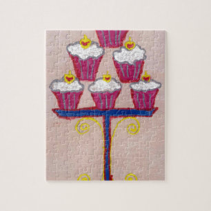 Cupcake-Kunstposter mit Kirsche und rosa Hintergru Puzzle