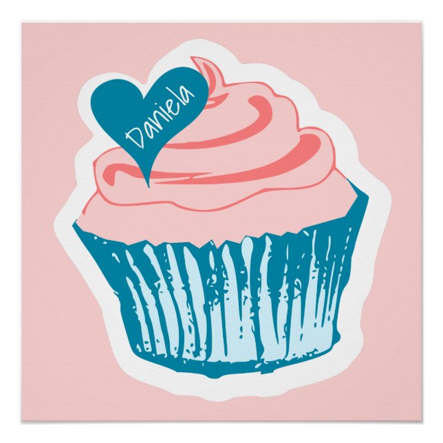 Cupcake Liebe individuelle Name Poster (Vorderseite)