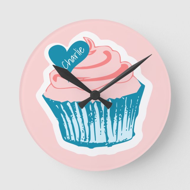 Cupcake Liebe individuelle Name Wanduhr (Vorderseite)
