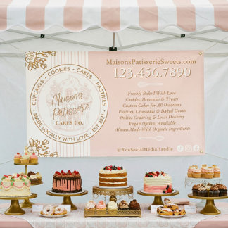 Cupcake Logo Pink Stripe Bakery Shop Market Booth Banner