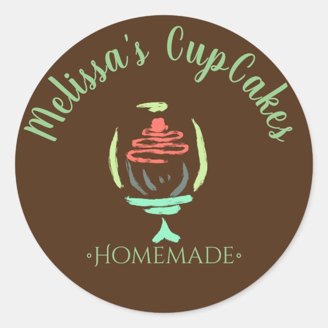 Cupcake Logo Swirt Kuchen Stand hausgemachte Bäcke Runder Aufkleber (Vorderseite)