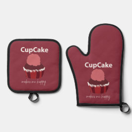 Cupcake macht mich glücklich Cupcake Ofenhandschuh & Topflappen-Set