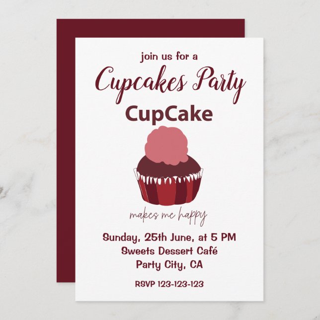 Cupcake macht mich glücklich Cupcake Party Einladung (Vorne/Hinten)