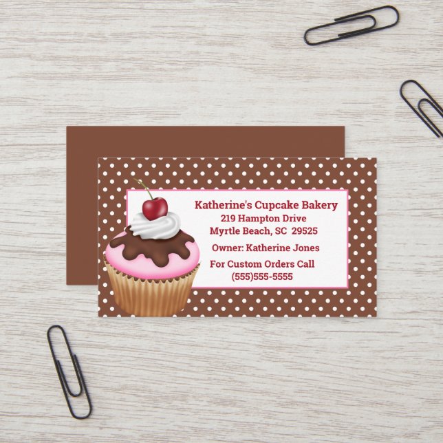Cupcake mit Cherry-Bäckerei Business Cards Visitenkarte (Vorderseite/Rückseite Beispiel)
