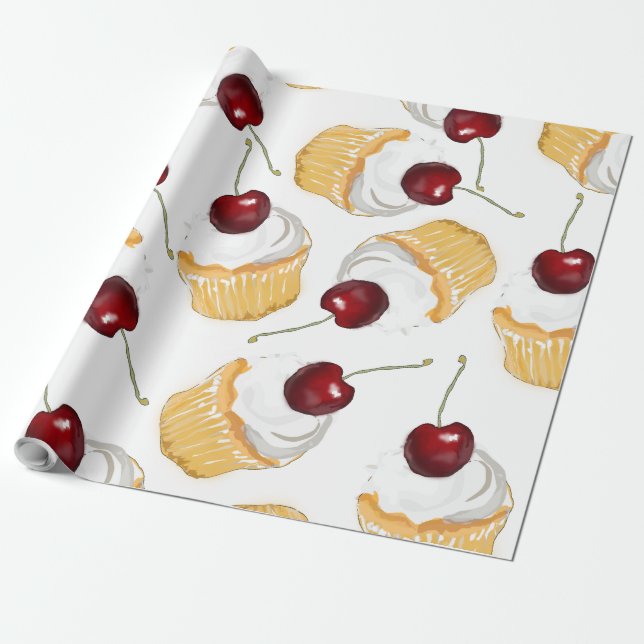 Cupcake mit Cherry Geschenkpapier (Ungerollt)