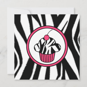 Cupcake mit Cherry Invasion - Zebra Print /Pink Einladung