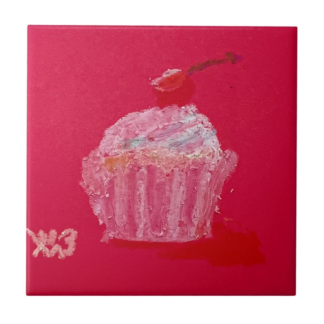 Cupcake mit Erdbeerfrosting Fliese (Vorderseite)