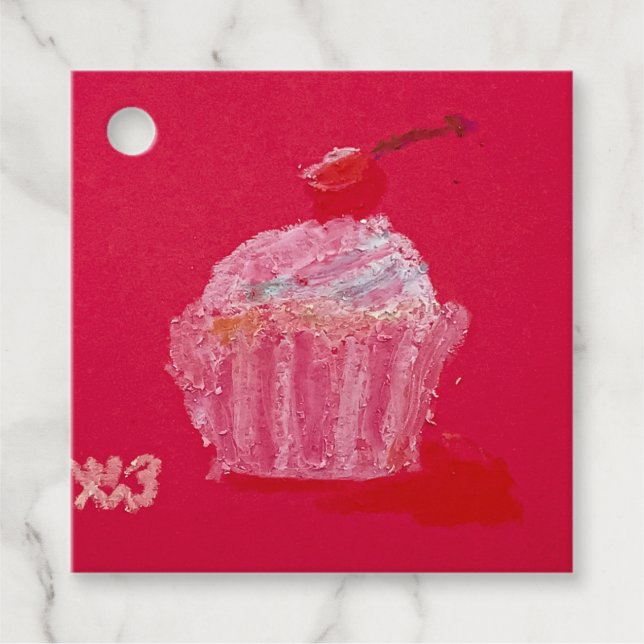 Cupcake mit Erdbeerfrosting Geschenkanhänger (Vorderseite)