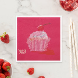 Cupcake mit Erdbeerfrosting Serviette
