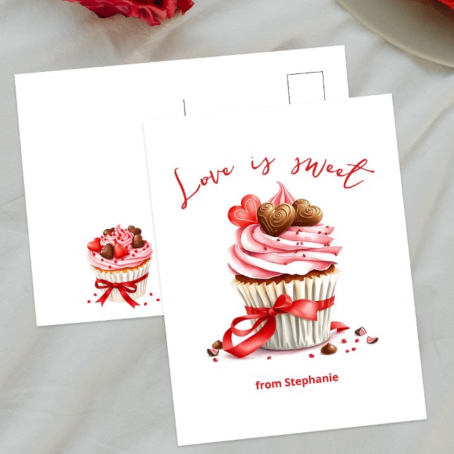 Cupcake mit Herzschokolade Liebe ist süß Postkarte (Von Creator hochgeladen)