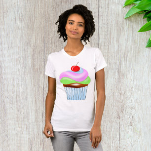 Cupcake mit Kirsche auf T - Shirt der Frauen