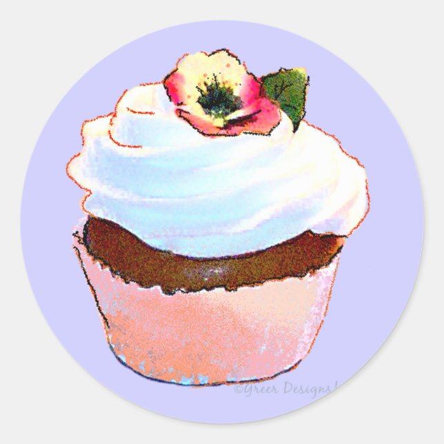 Cupcake mit Pansy Art Design Sticker (Vorderseite)