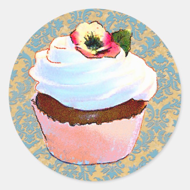 Cupcake mit Pansy Art Design Sticker (Vorderseite)