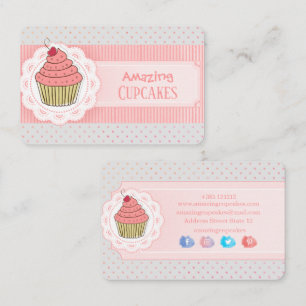 Cupcake mit rosa Punkten und Streifen Visitenkarte