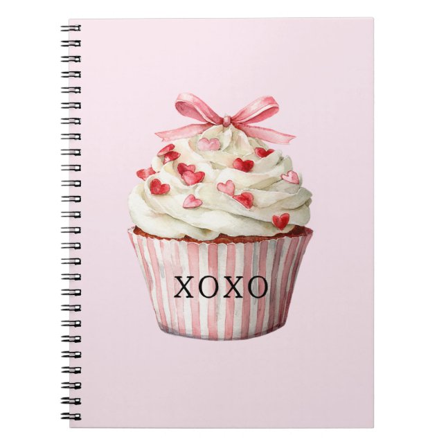 Cupcake mit rosa Schleife und roten Herzen   Notizblock (Vorderseite)