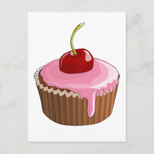 Cupcake mit rosa Zuckerguss und Cherry oben Postkarte