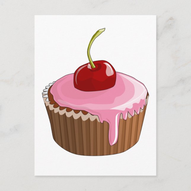 Cupcake mit rosa Zuckerguss und Cherry oben Postkarte (Vorderseite)