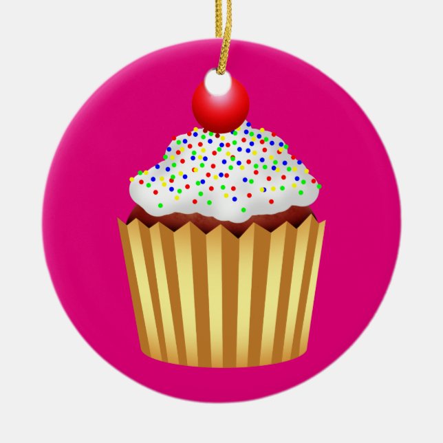 Cupcake mit Sprinklen und Cherry oben Keramikornament (Vorne)