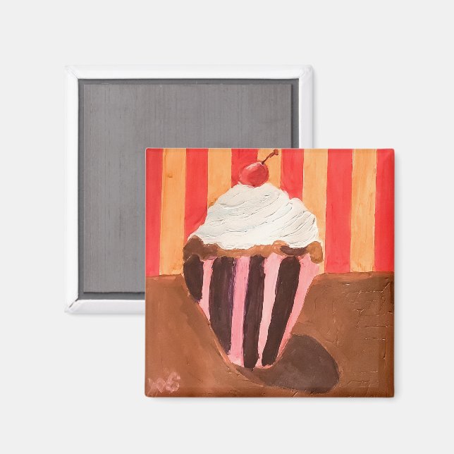 Cupcake mit Vanille-Frosting Magnet (Vorderseite/Rückseite)