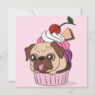 Cupcake Mops Ferienkarte Feiertagskarte