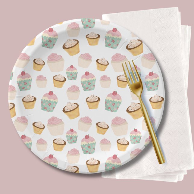 Cupcake Muster Birthday Pappteller (Cupcake paper plates)