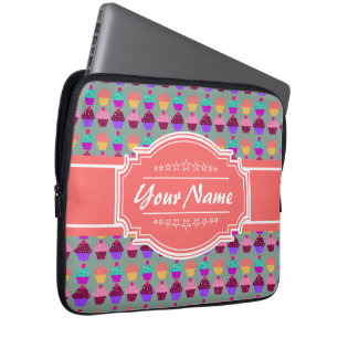 Cupcake Muster Coral Personalisiert Name Laptopschutzhülle