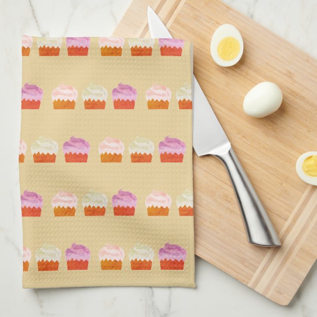 Cupcake Muster farbenfrohe Illustrationsbaker Geschirrtuch (Viertel Falte)