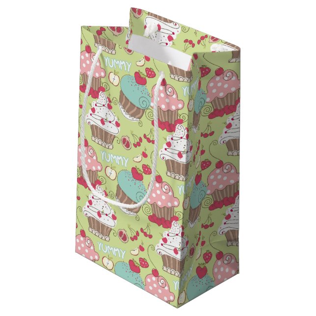 Cupcake-Muster Kleine Geschenktüte (Rückseite Schrägansicht)
