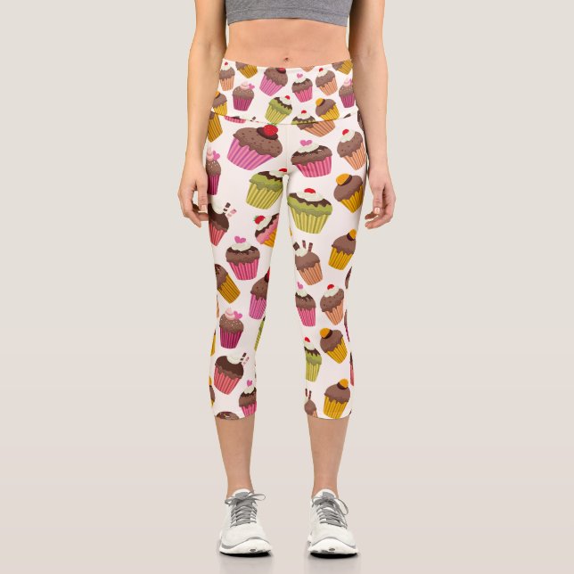 Cupcake Muster, Muffin Muster, Schokolade, Herz Capri Leggings (Vorderseite)